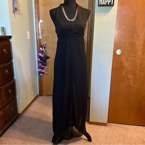 White Moon Y2K vintage black halter jumpsuit with chiffon overlay size M